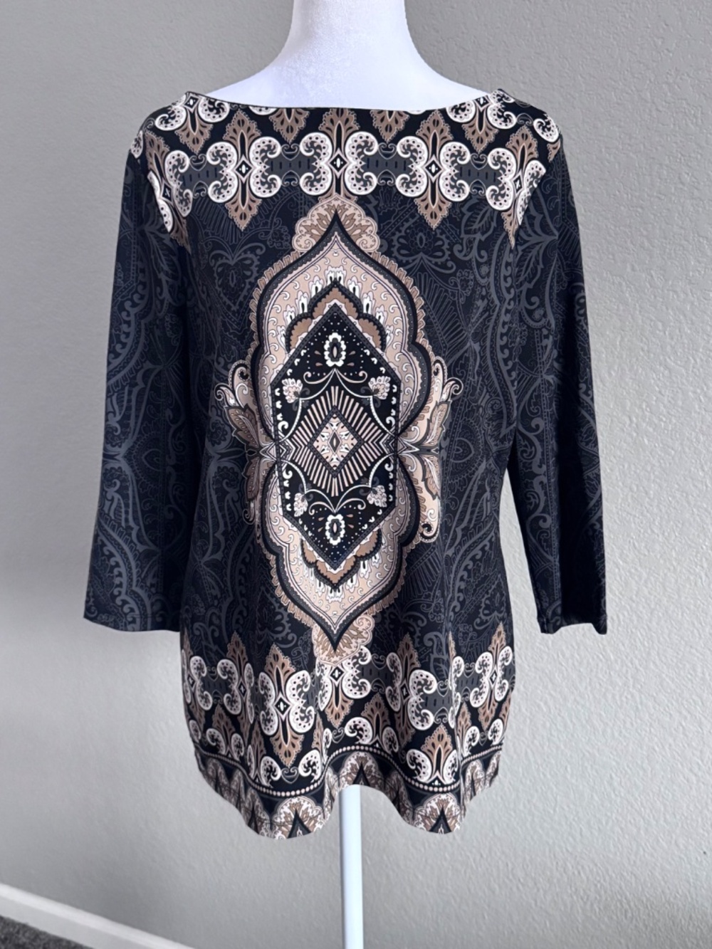 Charter Club Paisley Medallion Placement Print Boatneck Tunic Top Petite Large - Picture 2 of 8